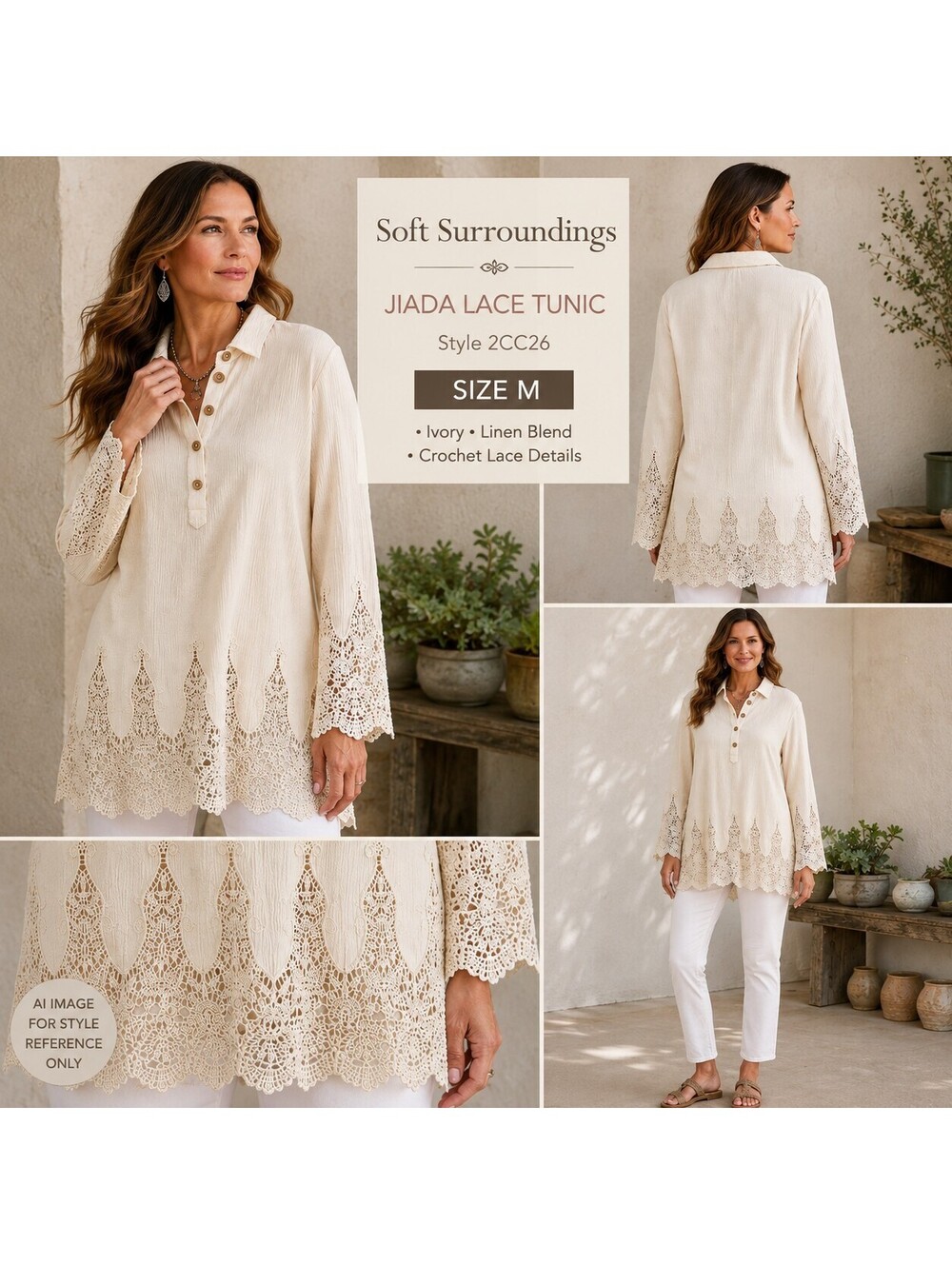 🤍 Soft Surroundings Jiada Lace Tunic – Size M